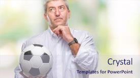  Presentation with idea light ball - PPT layouts consisting of senior man holding soccer football background and a  colored foreground