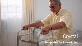  Presentation with walker - Colorful presentation theme enhanced with senior man holding walker while backdrop and a coral colored foreground