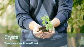  Presentation with hands holding a tree - Slides featuring senior man holding young tree background and a ocean colored foreground