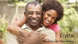  Presentation with senior heands - Beautiful theme featuring senior man hugging adult daughter backdrop and a coral colored foreground