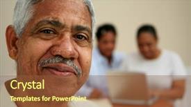  Presentation with office ergonomics man worker exercising - Slide set having senior man in an office background and a tawny brown colored foreground