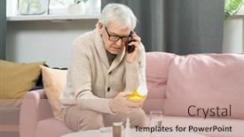  Presentation with senior living - Audience pleasing PPT theme consisting of senior-man-in-casualwear-sitting backdrop and a coral colored foreground