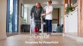  Presentation with senior worker - Presentation design consisting of senior-man-in-dressing-gown background and a coral colored foreground