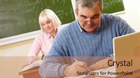  Presentation with task - Audience pleasing slide deck consisting of senior man in eyeglasses carrying backdrop and a  colored foreground