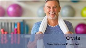  Presentation with club - Presentation theme with senior man in health club background and a ocean colored foreground