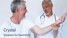  Presentation with acupressure - Slide set consisting of senior man in hospital background and a  colored foreground