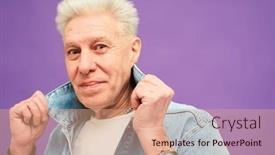  Presentation with isolation - Slide deck enhanced with senior-man-in-stylish-denim background and a coral colored foreground