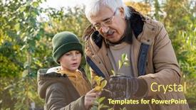  Presentation with leaves - Slide set consisting of senior-man-in-warm-jacket background and a tawny brown colored foreground
