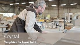  Presentation with industrial machine - Audience pleasing slide deck consisting of senior-man-in-workwear-standing backdrop and a gray colored foreground