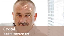  Presentation with windows - Theme enhanced with senior man indoor windows sunlight background and a coral colored foreground