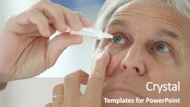  Presentation with serum - Amazing PPT theme having senior man injecting eye serum backdrop and a coral colored foreground