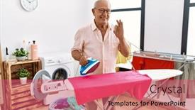  Presentation with ironing - Slides consisting of senior-man-ironing-clothes background and a coral colored foreground