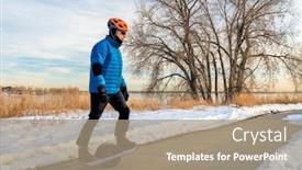  Presentation with lake front - Presentation design featuring senior-man-is-commuting background and a coral colored foreground