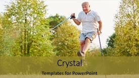  Presentation with tour - Colorful slide deck enhanced with senior man jumping during his hiking tour in the nature backdrop and a gold colored foreground