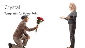  Presentation with kneeling - Presentation design with senior-man-kneeling-and-giving background and a white colored foreground