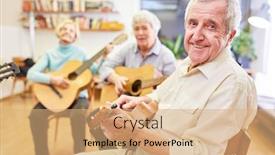  Presentation with community college - Audience pleasing presentation design consisting of senior-man-learns-and-practices backdrop and a coral colored foreground