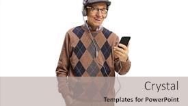  Presentation with listening - Slide deck with senior-man-listening-to-music background and a light gray colored foreground