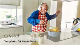  Presentation with listening - Presentation having senior-man-listening-to-music background and a soft green colored foreground