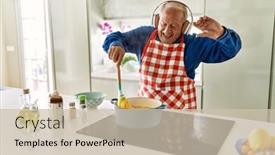  Presentation with listening - Slide set consisting of senior-man-listening-to-music background and a soft green colored foreground