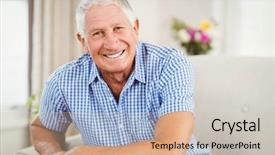  Presentation with senior living - Slide deck consisting of senior man looking at camera background and a soft green colored foreground