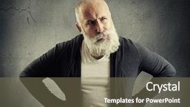  Presentation with dark grey - Presentation theme consisting of senior man looking with distrust at something over dark grey wall background and a coral colored foreground
