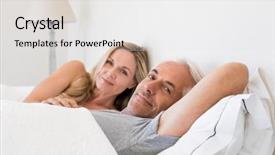  Presentation with senior couple - Cool new presentation design with senior man lying on bed backdrop and a light gray colored foreground