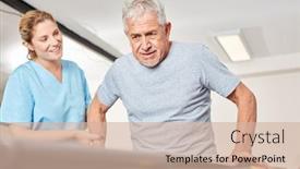  Presentation with movement - Beautiful slides featuring senior-man-makes-a-movement backdrop and a soft green colored foreground