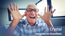  Presentation with senior citizen - PPT theme featuring senior man making a funny background and a  colored foreground