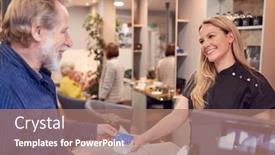  Presentation with contactless - Audience pleasing theme consisting of senior-man-making-contactless-payment backdrop and a coral colored foreground