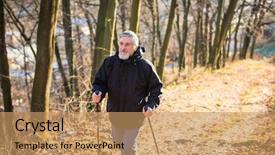  Presentation with walking exercise - Slide deck featuring senior man nordic walking enjoying background and a coral colored foreground