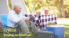  Presentation with camping - PPT theme enhanced with senior man on camping holiday background and a tawny brown colored foreground