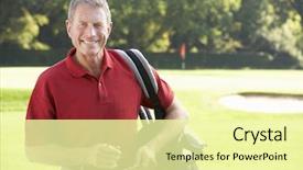  Presentation with gold man smile - Presentation with senior man on golf course background and a blonde colored foreground