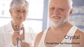  Presentation with control - Cool new slides with senior man on health control backdrop and a  colored foreground