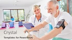  Presentation with supervision - PPT layouts having senior-man-on-the-ergometer background and a lemonade colored foreground