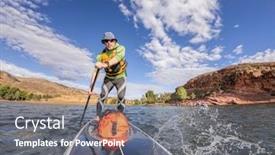  Presentation with fall lake - Audience pleasing slide set consisting of senior man paddling a stand up paddleboard against head wind on mountain lake - horsetooth reservoir colorado in early fall scenery backdrop and a gray colored foreground