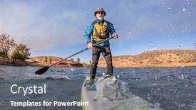  Presentation with fall lake - PPT theme featuring senior man paddling an inflatable stand up paddleboard against head wind on mountain lake - horsetooth reservoir colorado in fall scenery background and a gray colored foreground