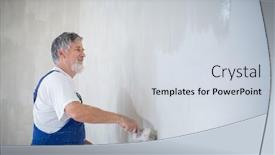  Presentation with maintenance - PPT theme enhanced with senior-man-painting-a-room background and a sky blue colored foreground