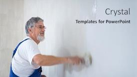  Presentation with maintenance - Presentation design consisting of senior-man-painting-a-room background and a sky blue colored foreground