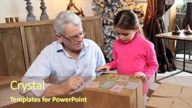  Presentation with playing cards - Beautiful slides featuring senior man playing cards with little girl backdrop and a tawny brown colored foreground