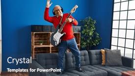  Presentation with electrical - PPT theme enhanced with senior-man-playing-electrical-guitar background and a tawny brown colored foreground