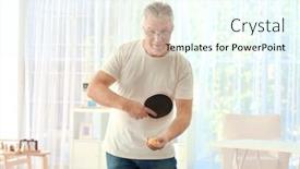  Presentation with table tennis - Audience pleasing slide set consisting of senior man playing table tennis indoors backdrop and a cool aqua colored foreground