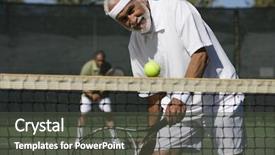  Presentation with professional tennis player athlete man - Slide set featuring senior man playing tennis background and a dark gray colored foreground