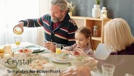  Presentation with dinner - PPT layouts enhanced with senior-man-pouring-orange-juice background and a coral colored foreground