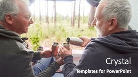  Presentation with tent - PPT theme enhanced with senior-man-pouring-tea background and a dark gray colored foreground