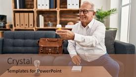  Presentation with psychology - PPT theme having senior-man-psychologist-smiling-confident background and a coral colored foreground