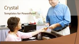  Presentation with book store - PPT theme having senior man purchasing candles from a book and gift store background and a cream colored foreground