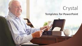  Presentation with letter - Presentation theme with senior-man-putting-letter background and a white colored foreground