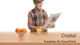  Presentation with reading assessment - Amazing presentation design having senior man reading a newspaper backdrop and a coral colored foreground