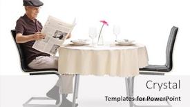  Presentation with reading table - Beautiful theme featuring senior-man-reading-a-newspaper backdrop and a  colored foreground