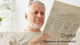  Presentation with mass media - PPT layouts with senior man reading newspaper background and a coral colored foreground